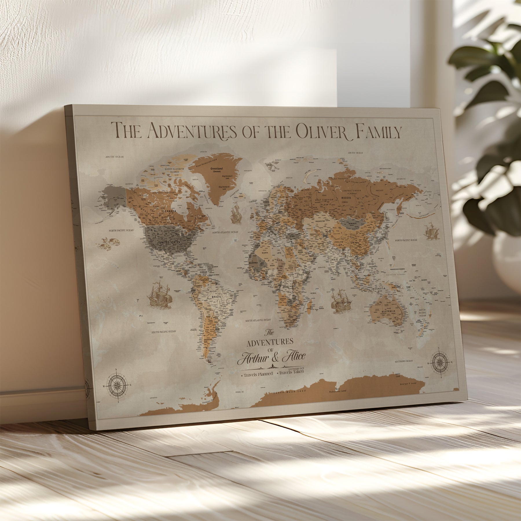 -Personalized Push Pin World Map Canvas – Custom Framed Travel Tracker Wall Art, Large Adventure Map with Pins for Home, Office