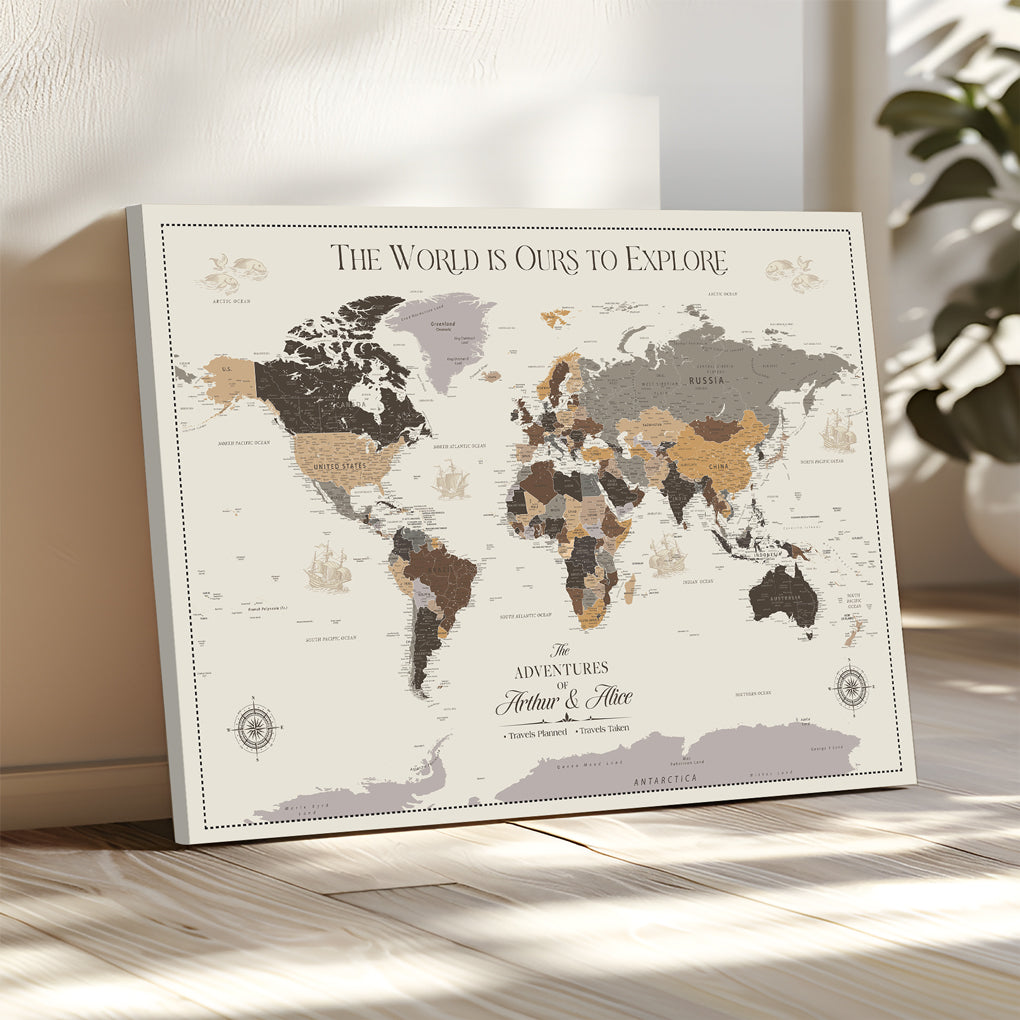 -Personalized Push Pin World Map Canvas – Custom Framed Travel Tracker Wall Art, Large Adventure Map with Pins for Home, Office