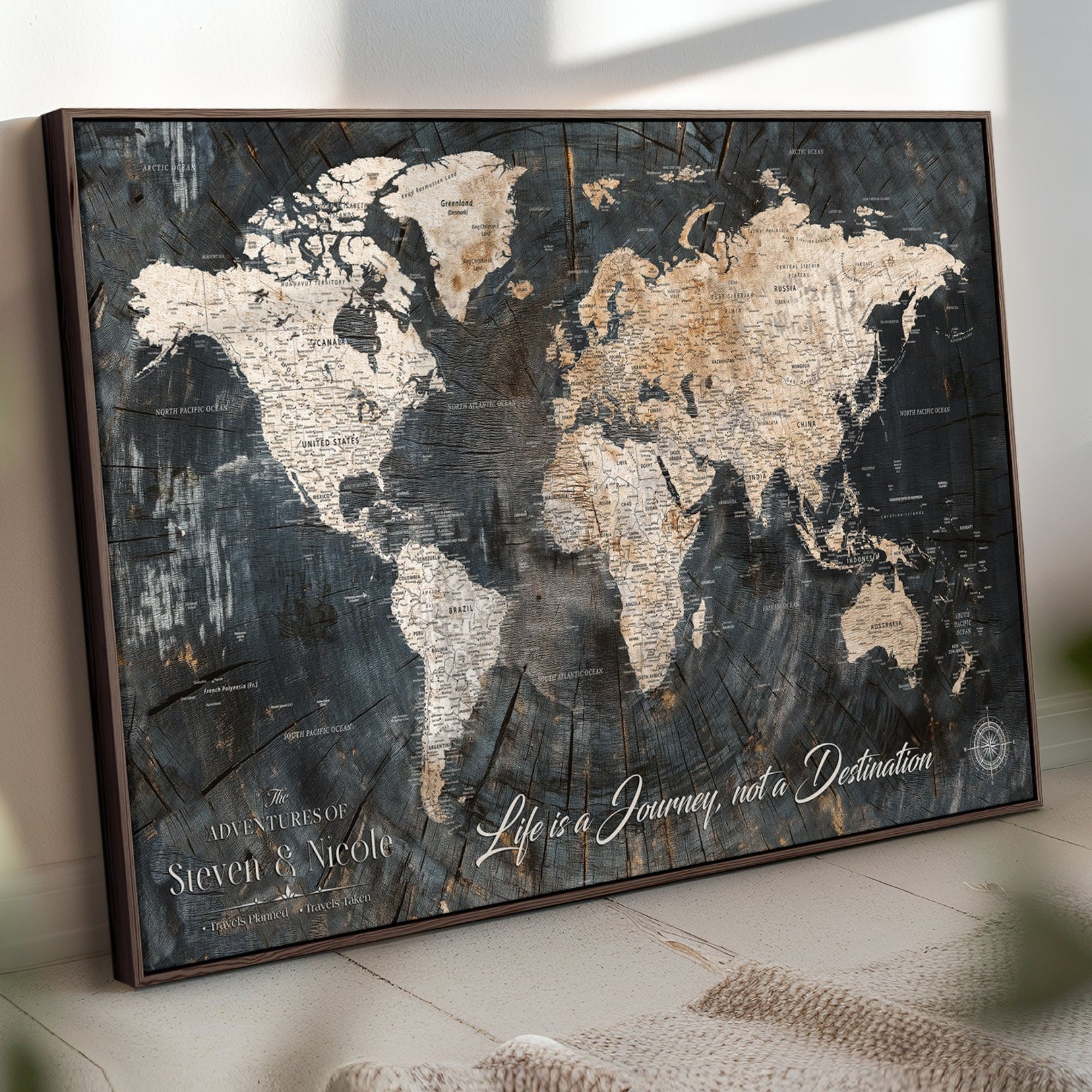 -Personalized Framed Travel Tracker Map – Custom World Canvas Wall Art with Push Pins, Perfect for Home or Office Decor
