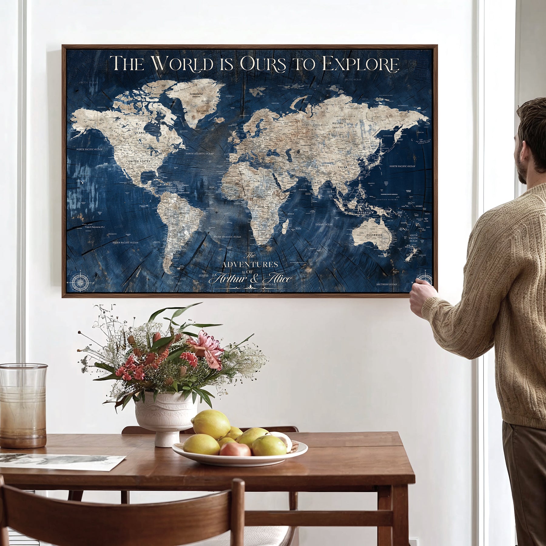 -Personalized Push Pin World Map Canvas – Custom Framed Travel Tracker Wall Art, Large Adventure Map with Pins for Home, Office