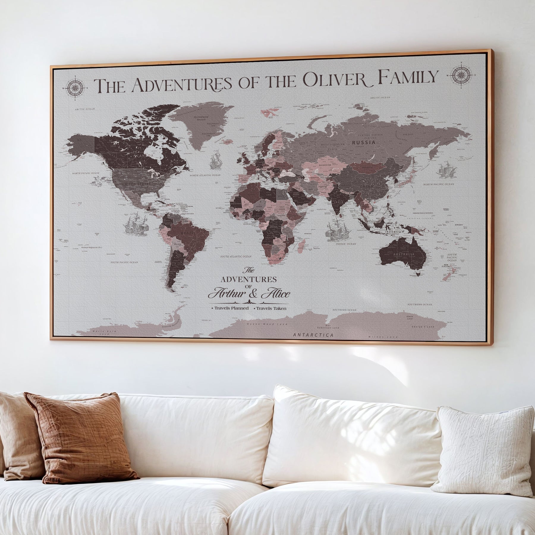 -Personalized Family Travel Map Canvas – Custom Framed Push Pin World Map, Unique Adventure Tracker Wall Art for Home, Office