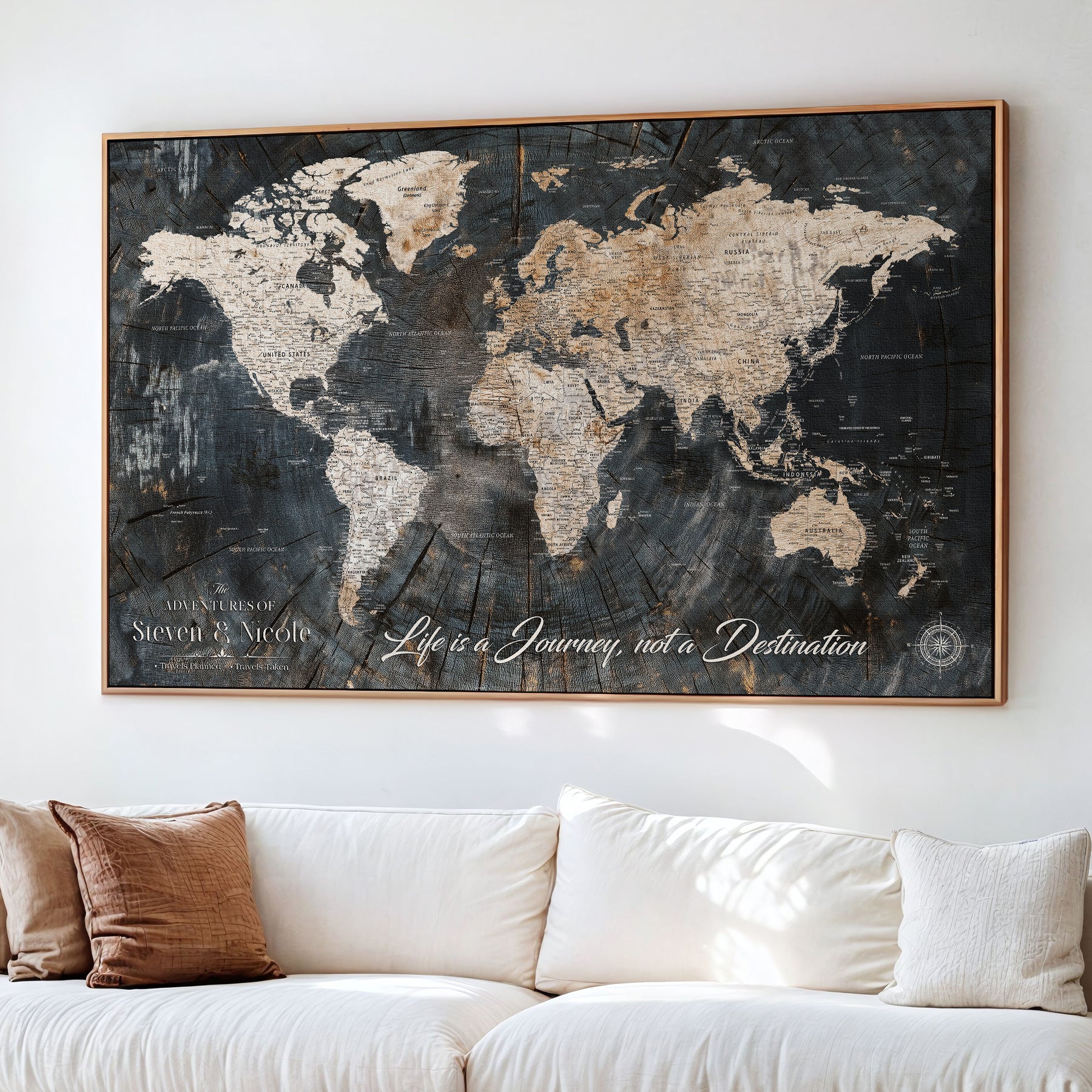 -Personalized Framed Travel Tracker Map – Custom World Canvas Wall Art with Push Pins, Perfect for Home or Office Decor
