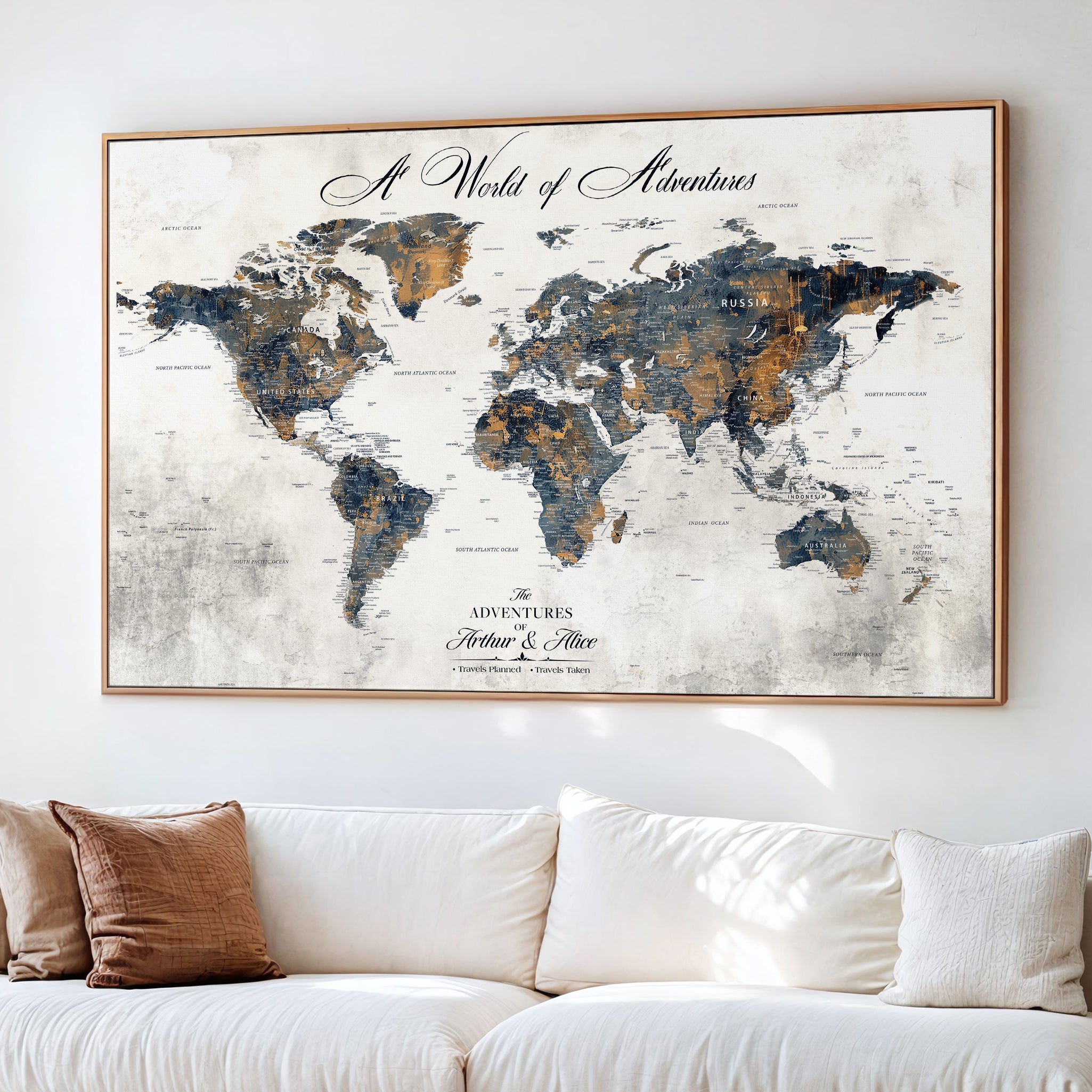 -Personalized Push Pin World Map Canvas – Custom Framed Travel Tracker Wall Art, Large Adventure Map with Pins for Home, Office