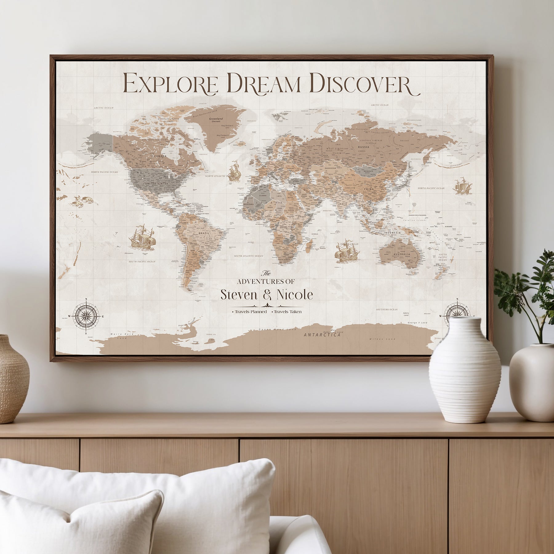 -Personalized Push Pin World Map Canvas – Custom Framed Travel Tracker Wall Art, Large Adventure Map with Pins for Home, Office