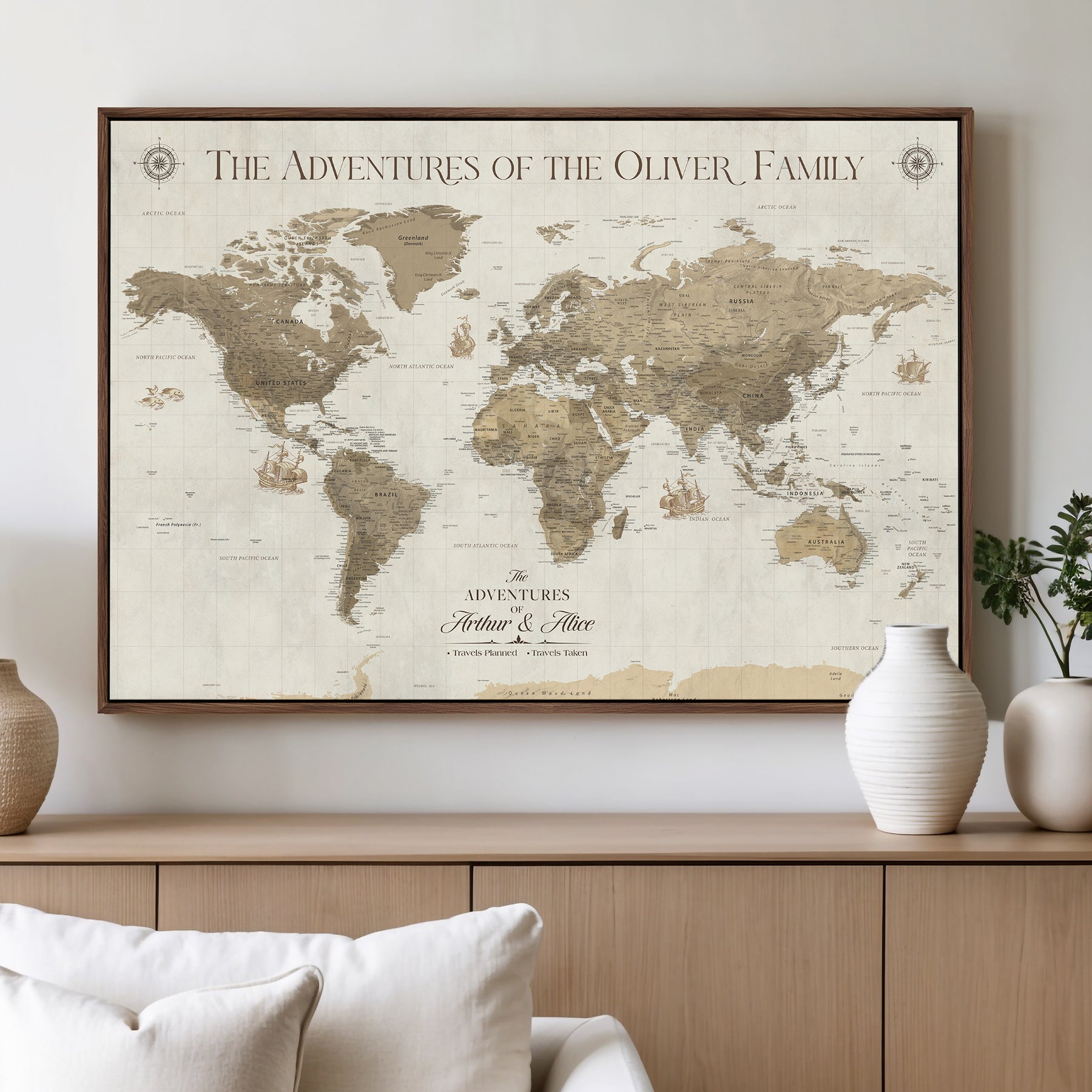 -Personalized Push Pin World Map Canvas – Custom Framed Travel Tracker Wall Art, Large Adventure Map with Pins for Home, Office