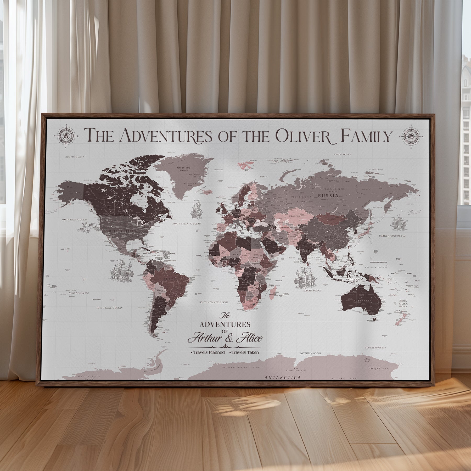 -Personalized Family Travel Map Canvas – Custom Framed Push Pin World Map, Unique Adventure Tracker Wall Art for Home, Office