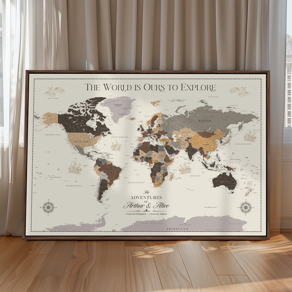 -Personalized Push Pin World Map Canvas – Custom Framed Travel Tracker Wall Art, Large Adventure Map with Pins for Home, Office