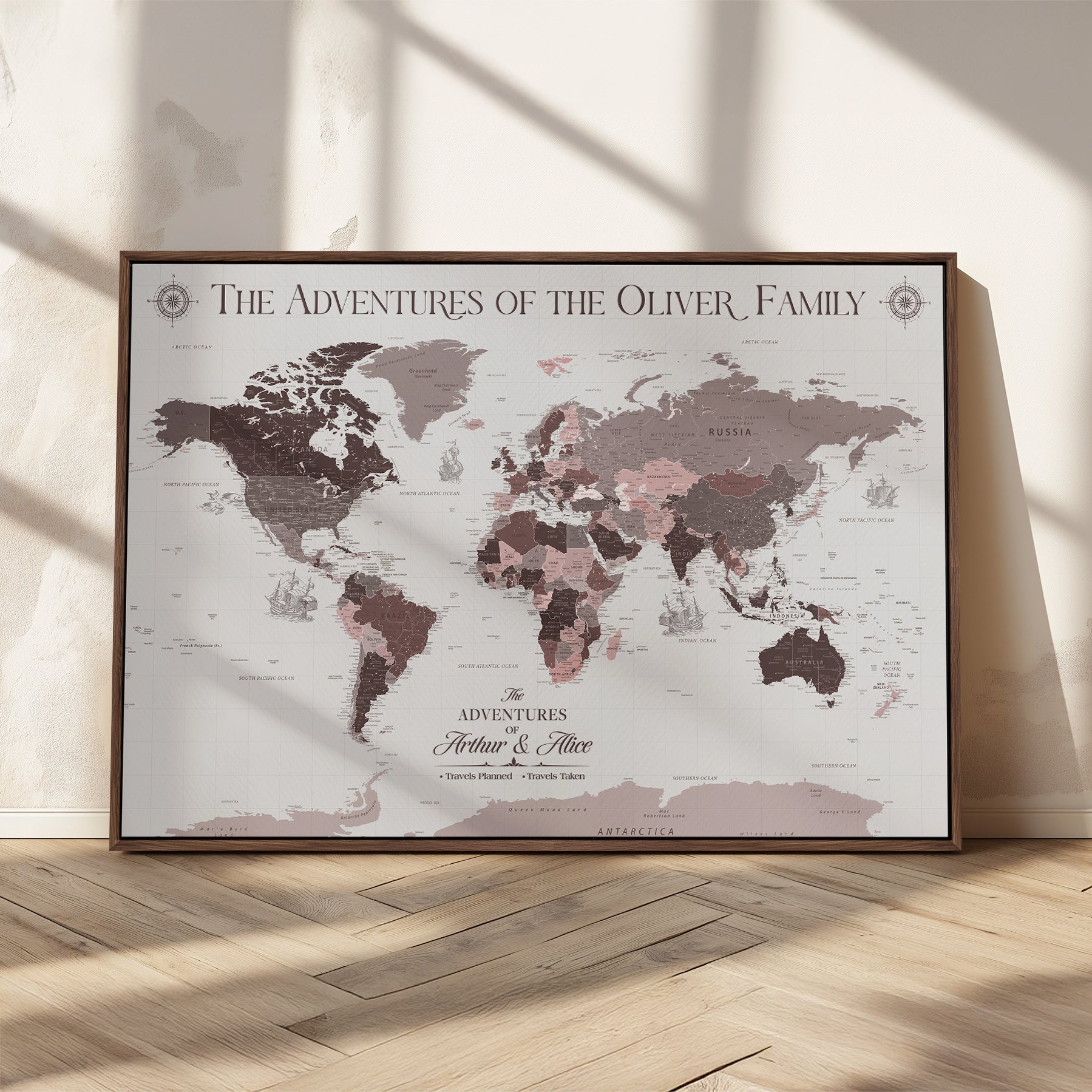 -Personalized Family Travel Map Canvas – Custom Framed Push Pin World Map, Unique Adventure Tracker Wall Art for Home, Office