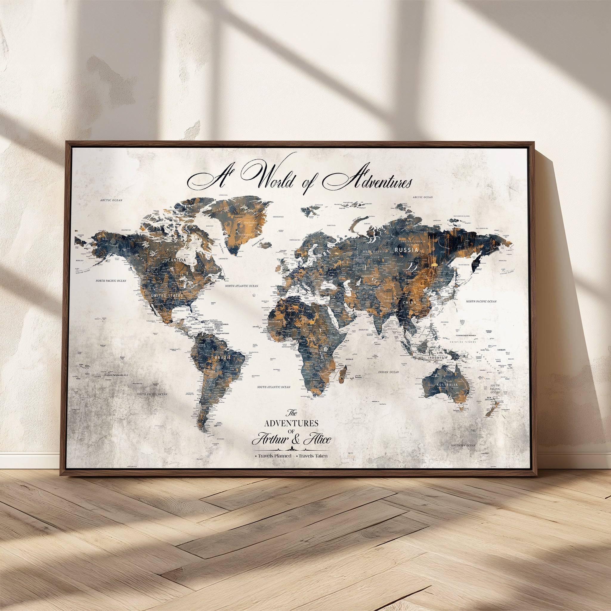 -Personalized Push Pin World Map Canvas – Custom Framed Travel Tracker Wall Art, Large Adventure Map with Pins for Home, Office