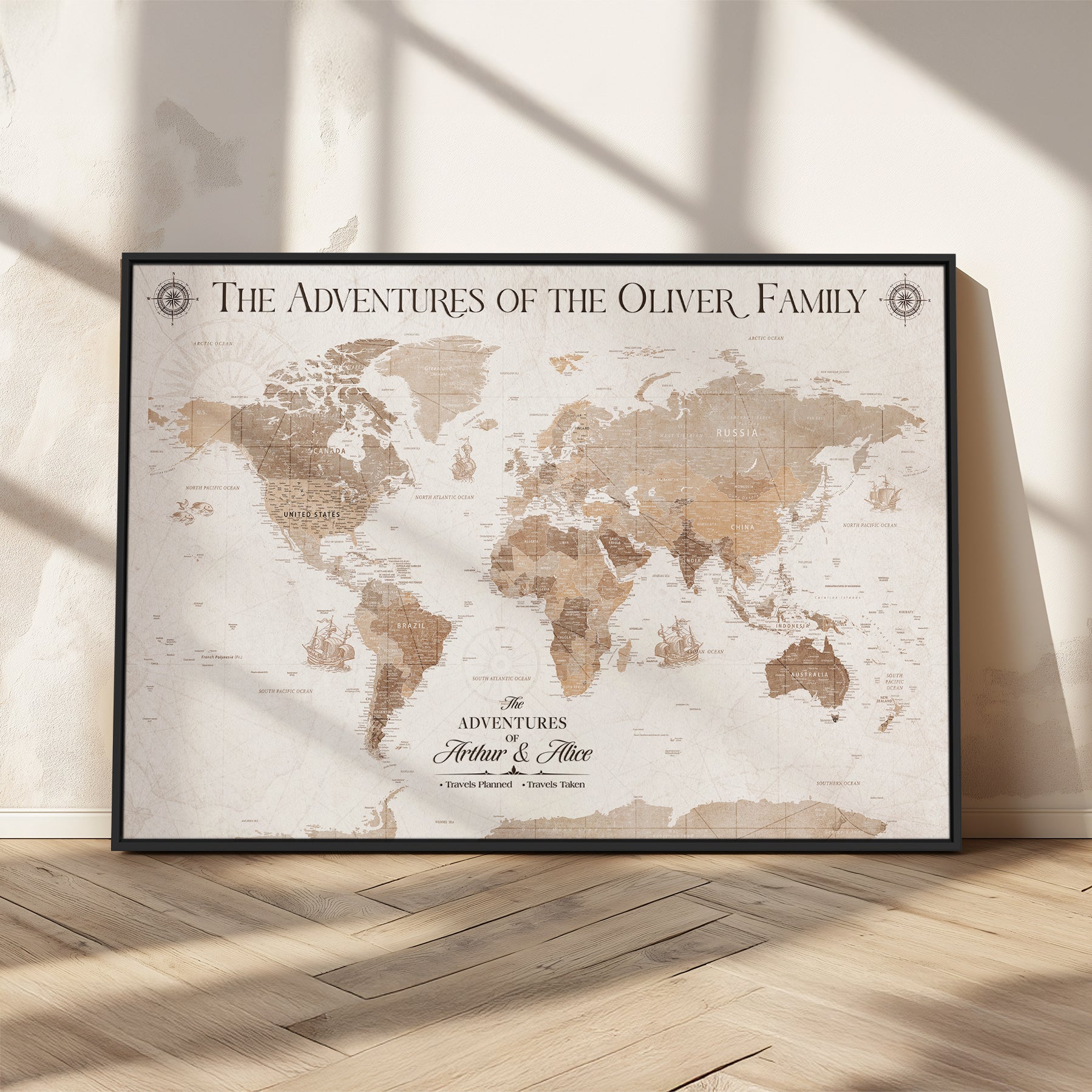 -Personalized Push Pin World Map Canvas – Custom Framed Travel Tracker Wall Art, Large Adventure Map with Pins for Home, Office