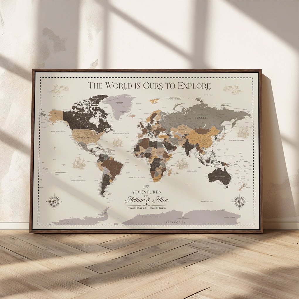 -Personalized Push Pin World Map Canvas – Custom Framed Travel Tracker Wall Art, Large Adventure Map with Pins for Home, Office