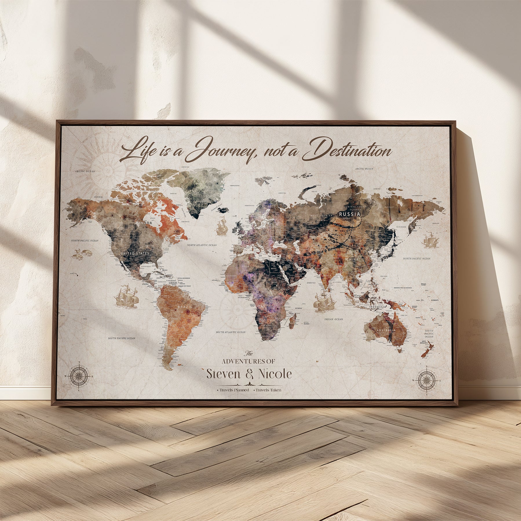 -Personalized Push Pin World Map Canvas – Custom Framed Travel Tracker Wall Art, Large Adventure Map with Pins for Home, Office