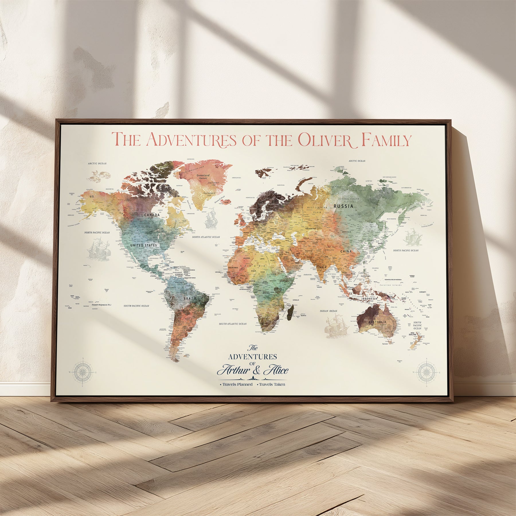 -Personalized Push Pin World Map Canvas – Custom Framed Travel Tracker Wall Art, Large Adventure Map with Pins for Home, Office