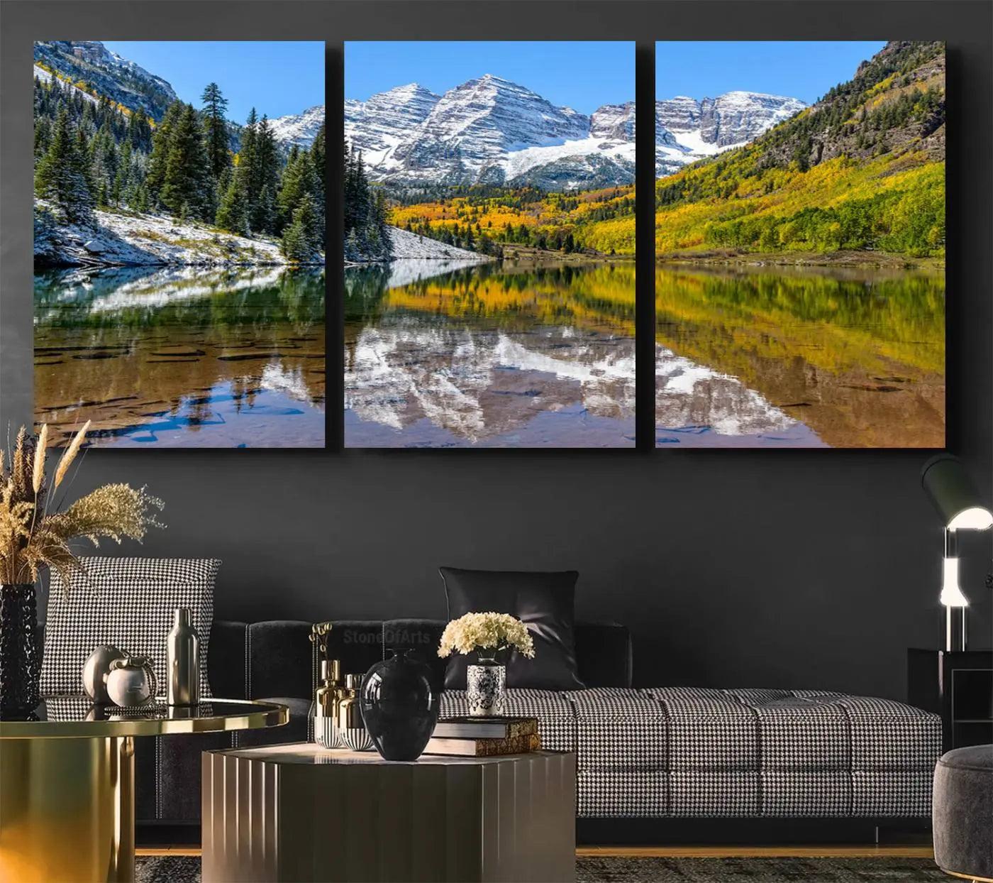 -Maroon Bells Canvas Print, Maroon Lake Wall Art, Autumn Landscape Photography