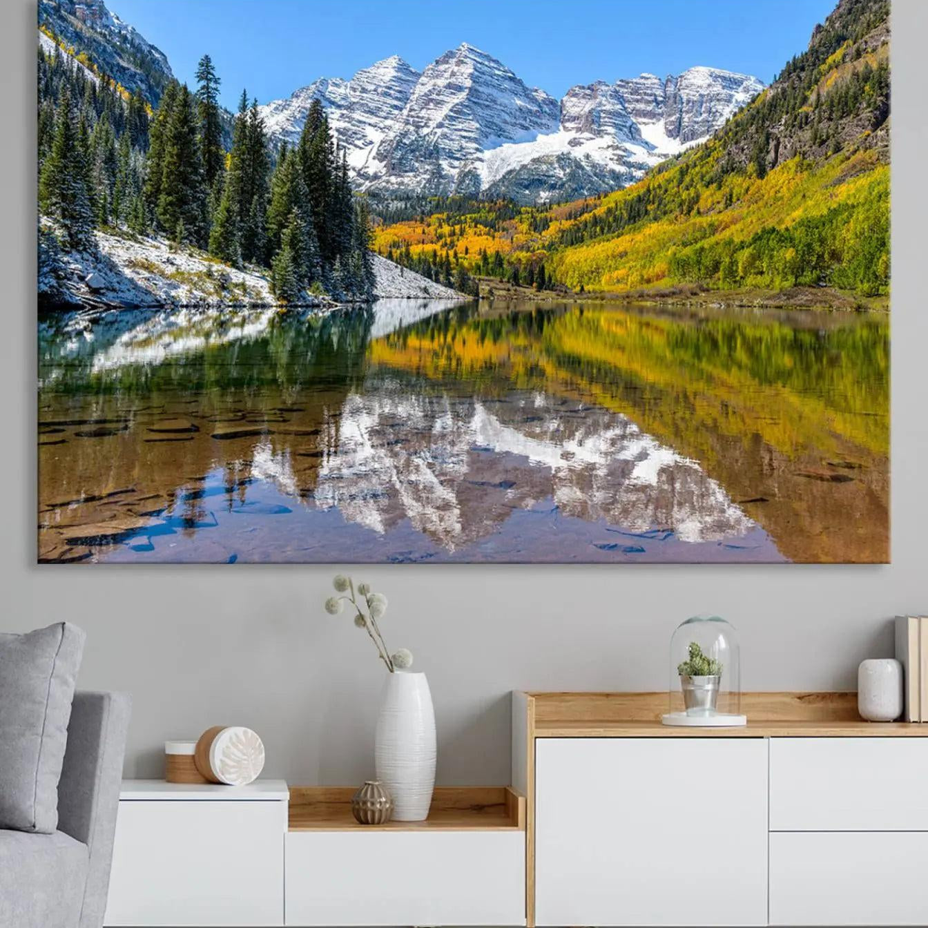 -Maroon Bells Canvas Print, Maroon Lake Wall Art, Autumn Landscape Photography