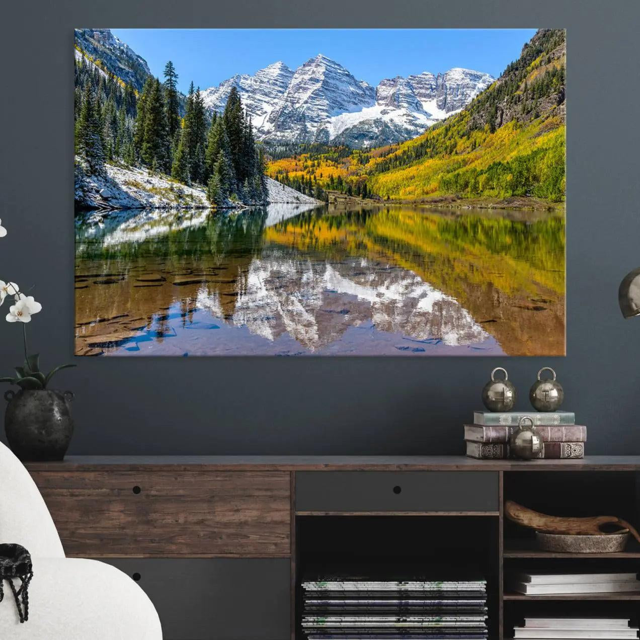 -Maroon Bells Canvas Print, Maroon Lake Wall Art, Autumn Landscape Photography