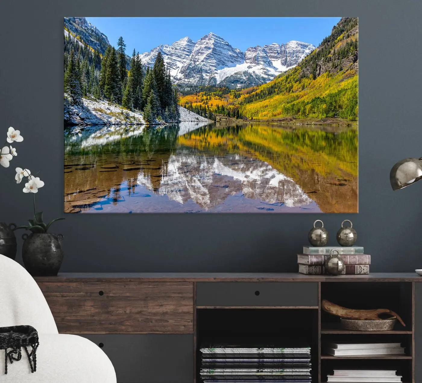 -Maroon Bells Canvas Print, Maroon Lake Wall Art, Autumn Landscape Photography