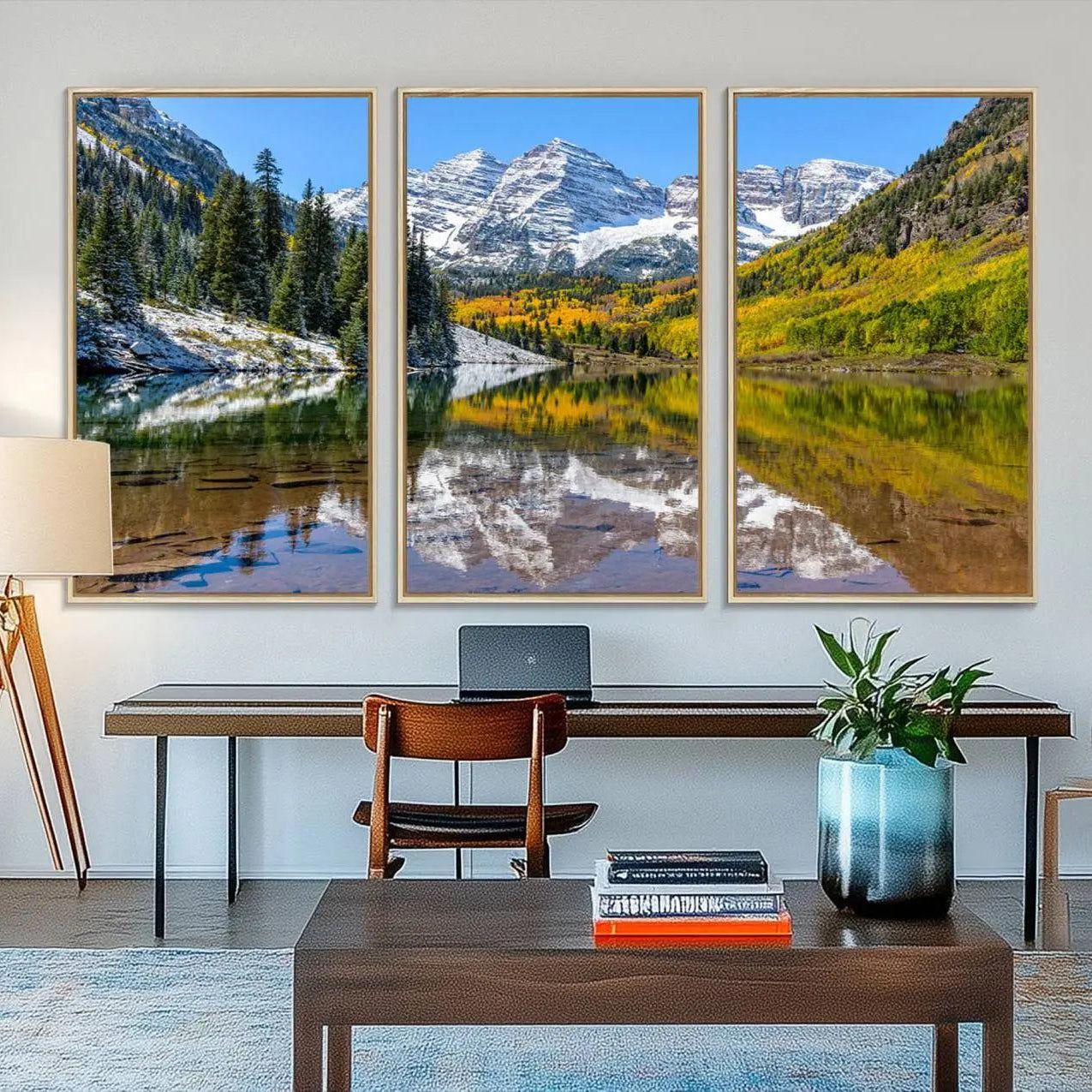 44602-MGV-FC-48X32-3P_Natural-Maroon Bells Canvas Print, Maroon Lake Wall Art, Autumn Landscape Photography