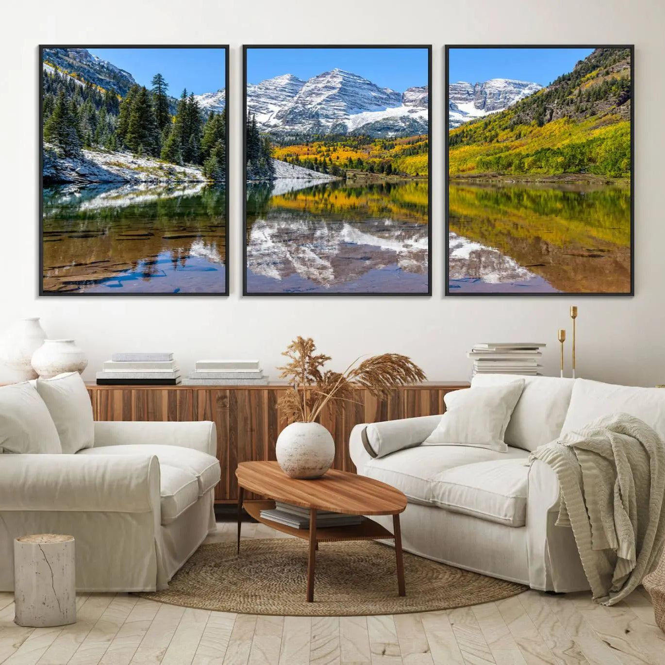 44602-MGV-FC-60X30-3P_Black-Maroon Bells Canvas Print, Maroon Lake Wall Art, Autumn Landscape Photography