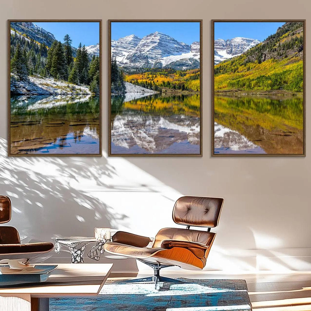 44602-MGV-FC-60X30-3P_Walnut-Maroon Bells Canvas Print, Maroon Lake Wall Art, Autumn Landscape Photography