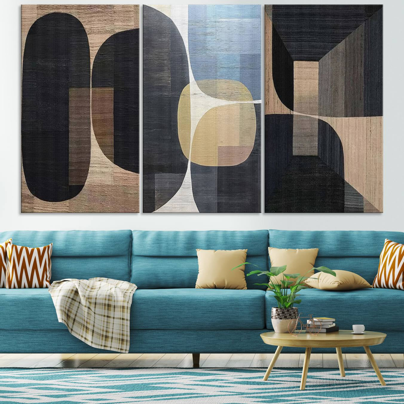 75252-MGV-CV-48X32-3P-Minimalist 3-Panel Abstract Brown Wabi Sabi Wall Art Canvas Print – Modern Zen Nature Artwork for Home, Office