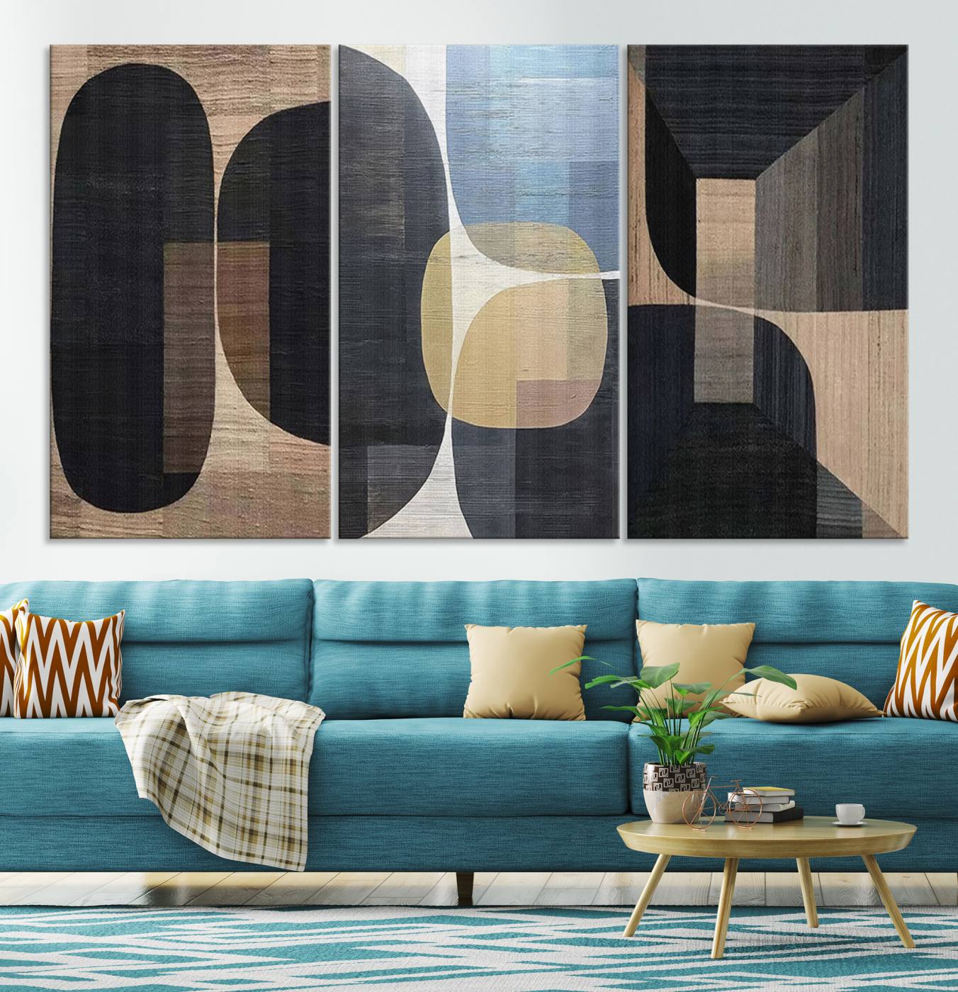 75252-MGV-CV-48X32-3P-Minimalist 3-Panel Abstract Brown Wabi Sabi Wall Art Canvas Print – Modern Zen Nature Artwork for Home, Office