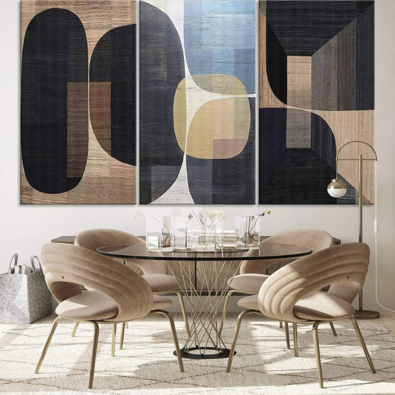 75252-MGV-CV-48X32-3P-Minimalist 3-Panel Abstract Brown Wabi Sabi Wall Art Canvas Print – Modern Zen Nature Artwork for Home, Office