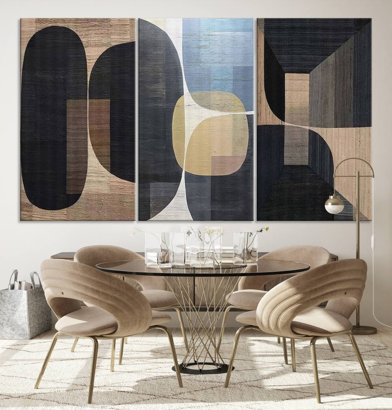 75252-MGV-CV-48X32-3P-Minimalist 3-Panel Abstract Brown Wabi Sabi Wall Art Canvas Print – Modern Zen Nature Artwork for Home, Office