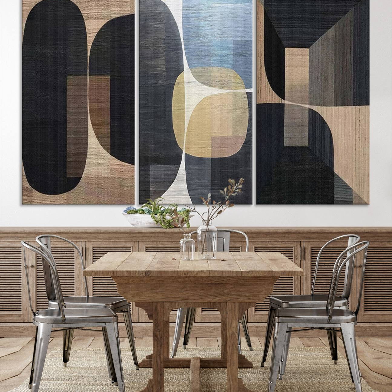 75252-MGV-CV-48X32-3P-Minimalist 3-Panel Abstract Brown Wabi Sabi Wall Art Canvas Print – Modern Zen Nature Artwork for Home, Office