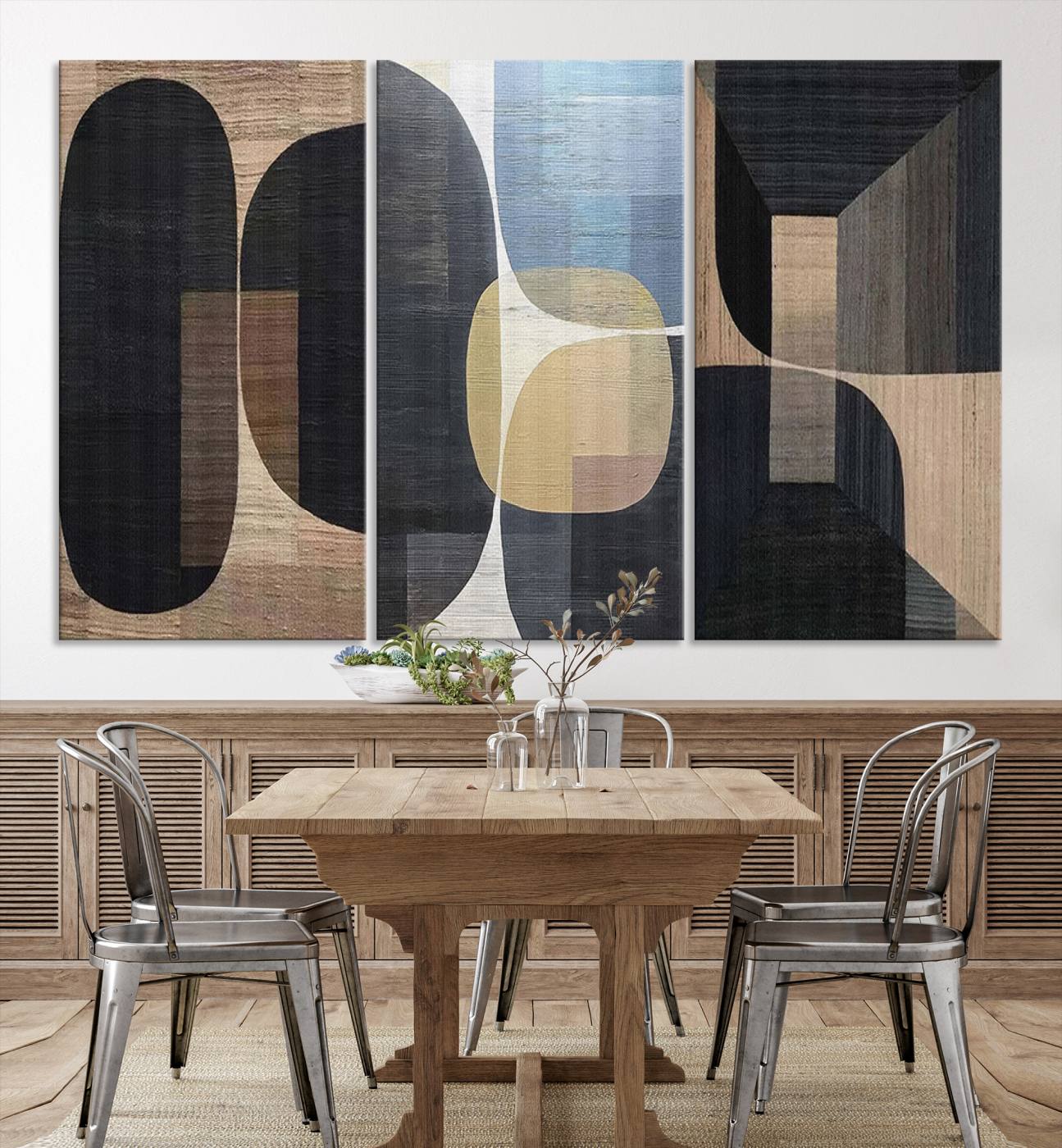 75252-MGV-CV-48X32-3P-Minimalist 3-Panel Abstract Brown Wabi Sabi Wall Art Canvas Print – Modern Zen Nature Artwork for Home, Office