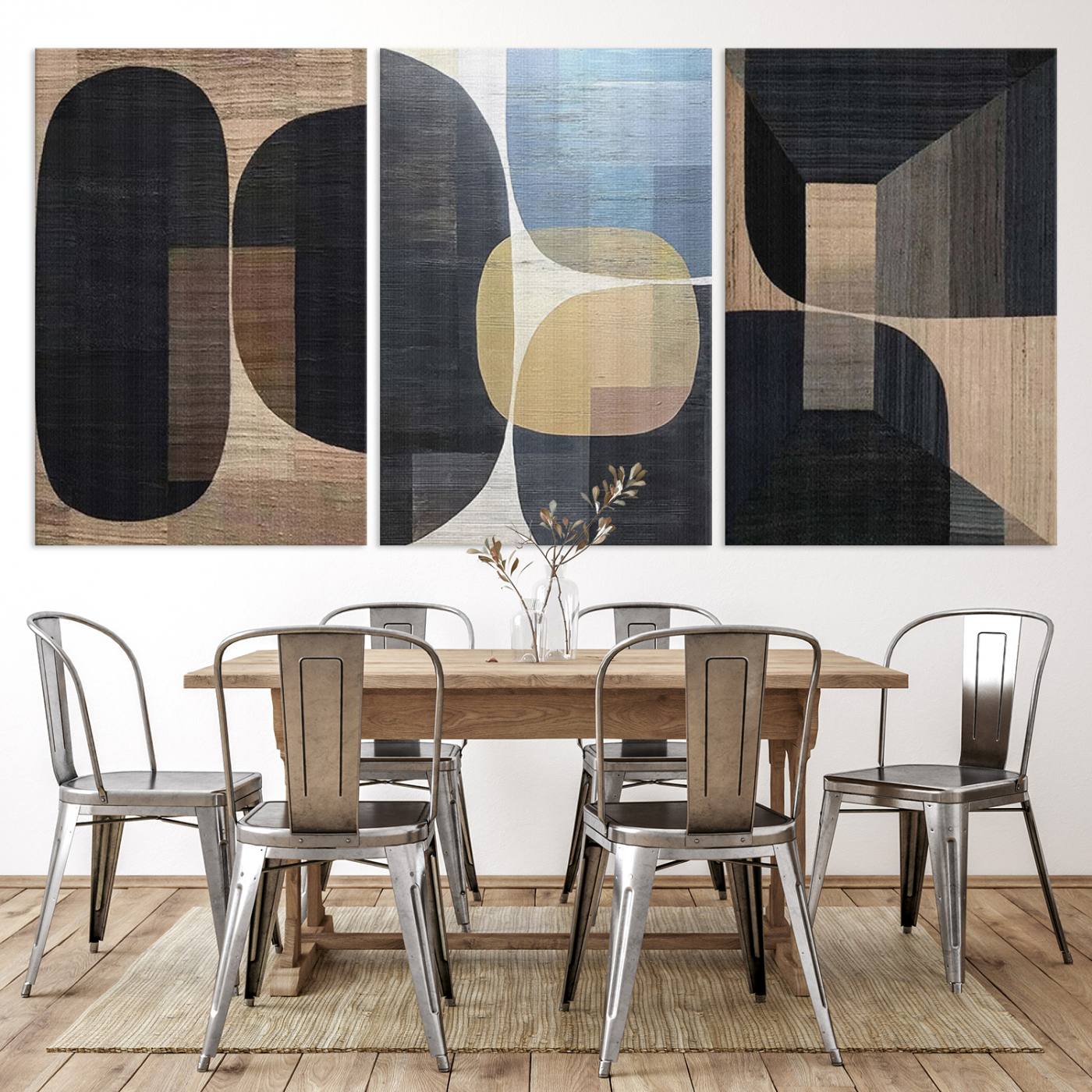 75252-MGV-CV-48X32-3P-Minimalist 3-Panel Abstract Brown Wabi Sabi Wall Art Canvas Print – Modern Zen Nature Artwork for Home, Office