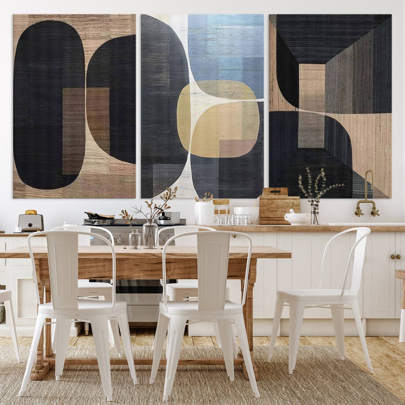 75252-MGV-CV-48X32-3P-Minimalist 3-Panel Abstract Brown Wabi Sabi Wall Art Canvas Print – Modern Zen Nature Artwork for Home, Office