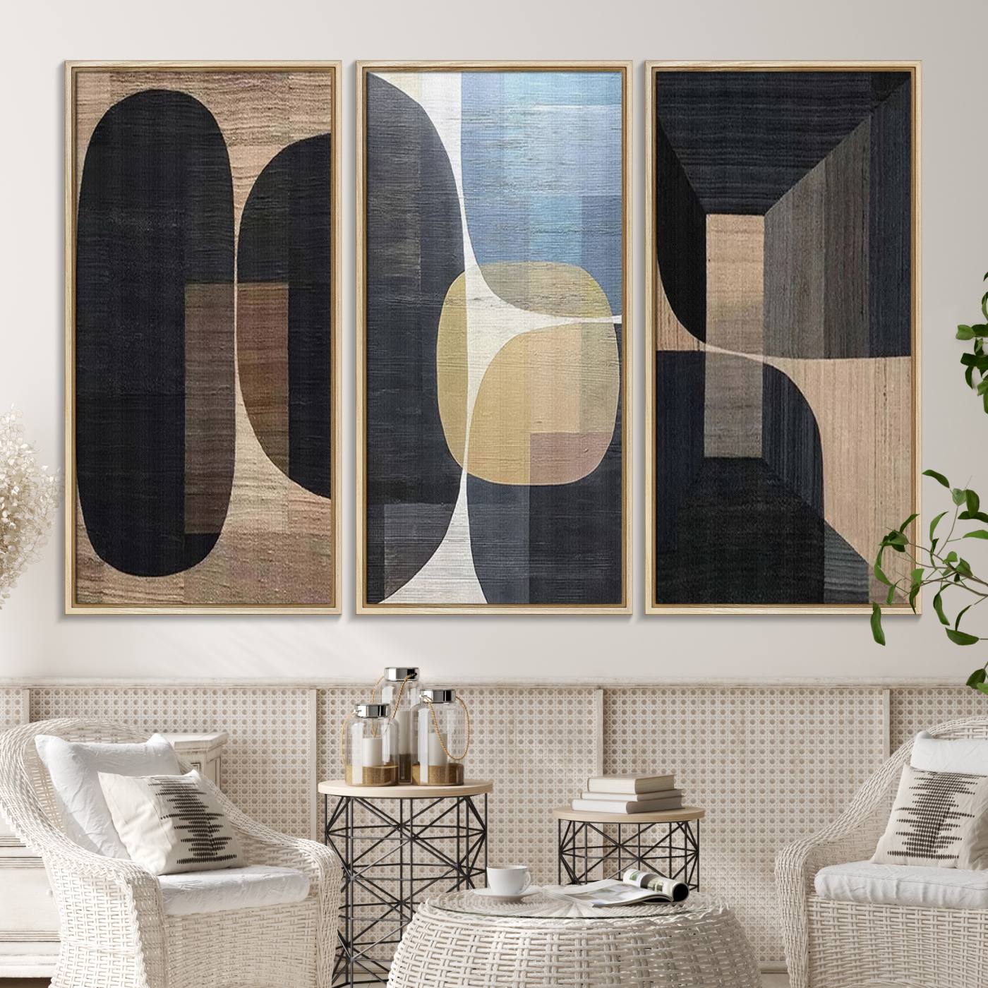 75252-MGV-CV-48X32-3P-Minimalist 3-Panel Abstract Brown Wabi Sabi Wall Art Canvas Print – Modern Zen Nature Artwork for Home, Office