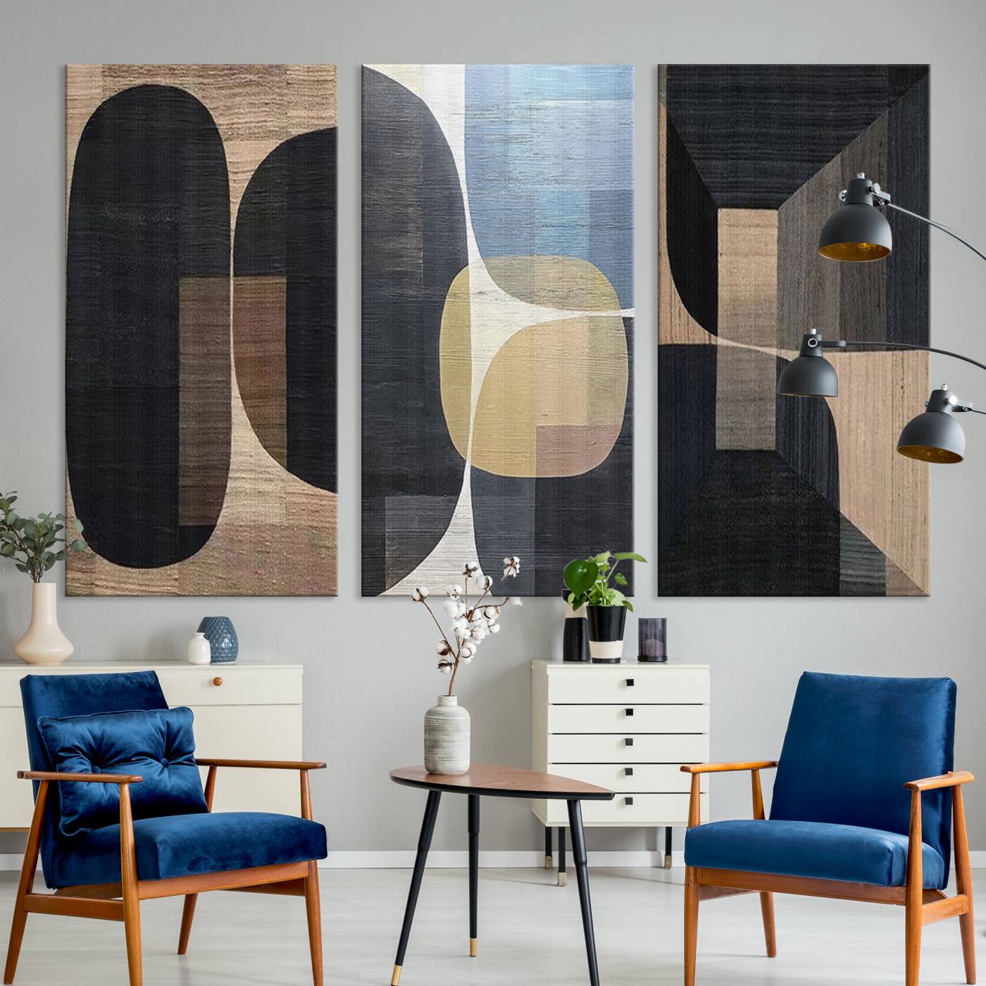 75252-MGV-CV-48X32-3P-Minimalist 3-Panel Abstract Brown Wabi Sabi Wall Art Canvas Print – Modern Zen Nature Artwork for Home, Office