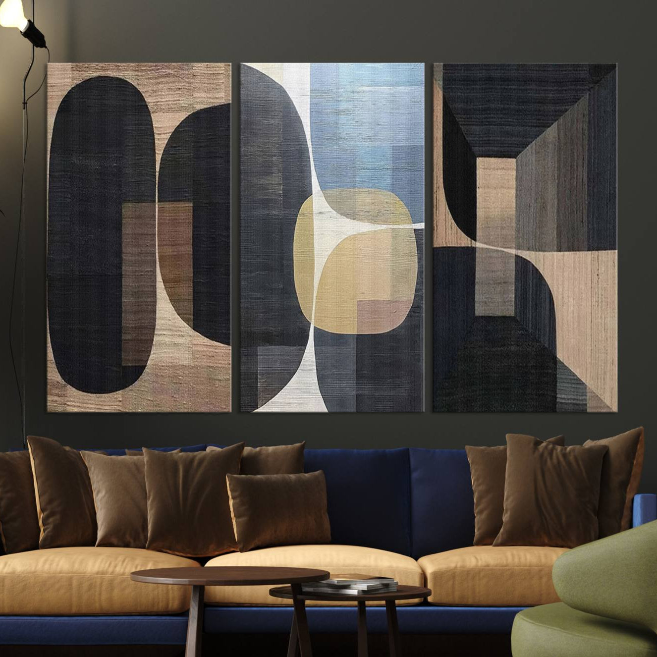 75252-MGV-CV-48X32-3P-Minimalist 3-Panel Abstract Brown Wabi Sabi Wall Art Canvas Print – Modern Zen Nature Artwork for Home, Office