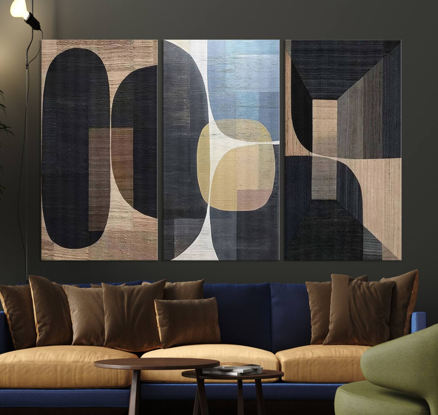 75252-MGV-CV-48X32-3P-Minimalist 3-Panel Abstract Brown Wabi Sabi Wall Art Canvas Print – Modern Zen Nature Artwork for Home, Office