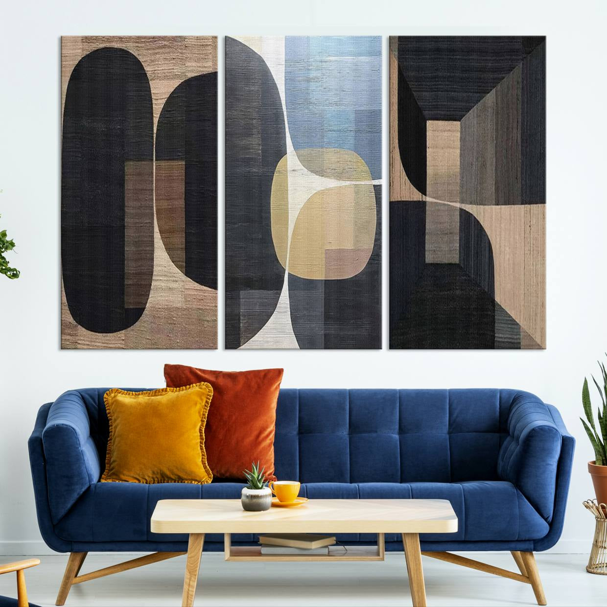 75252-MGV-CV-48X32-3P-Minimalist 3-Panel Abstract Brown Wabi Sabi Wall Art Canvas Print – Modern Zen Nature Artwork for Home, Office