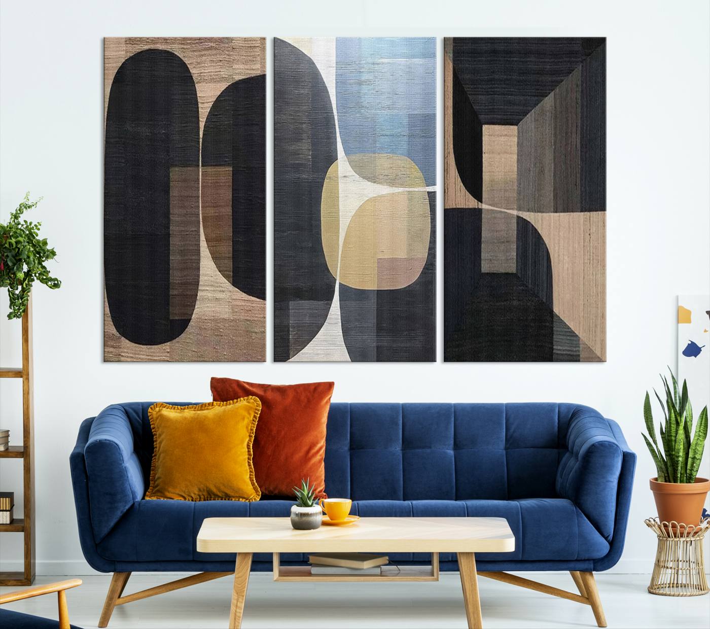 75252-MGV-CV-48X32-3P-Minimalist 3-Panel Abstract Brown Wabi Sabi Wall Art Canvas Print – Modern Zen Nature Artwork for Home, Office