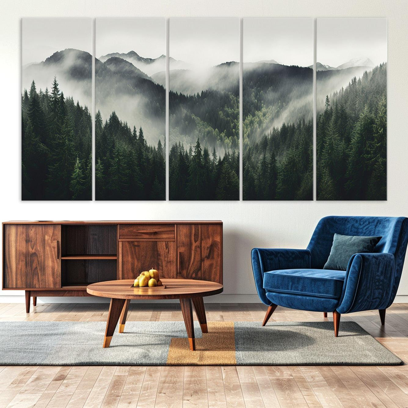 -Misty Mountain Forest Canvas Wall Art Print – Serene Evergreen Landscape Wall Decor for Home or