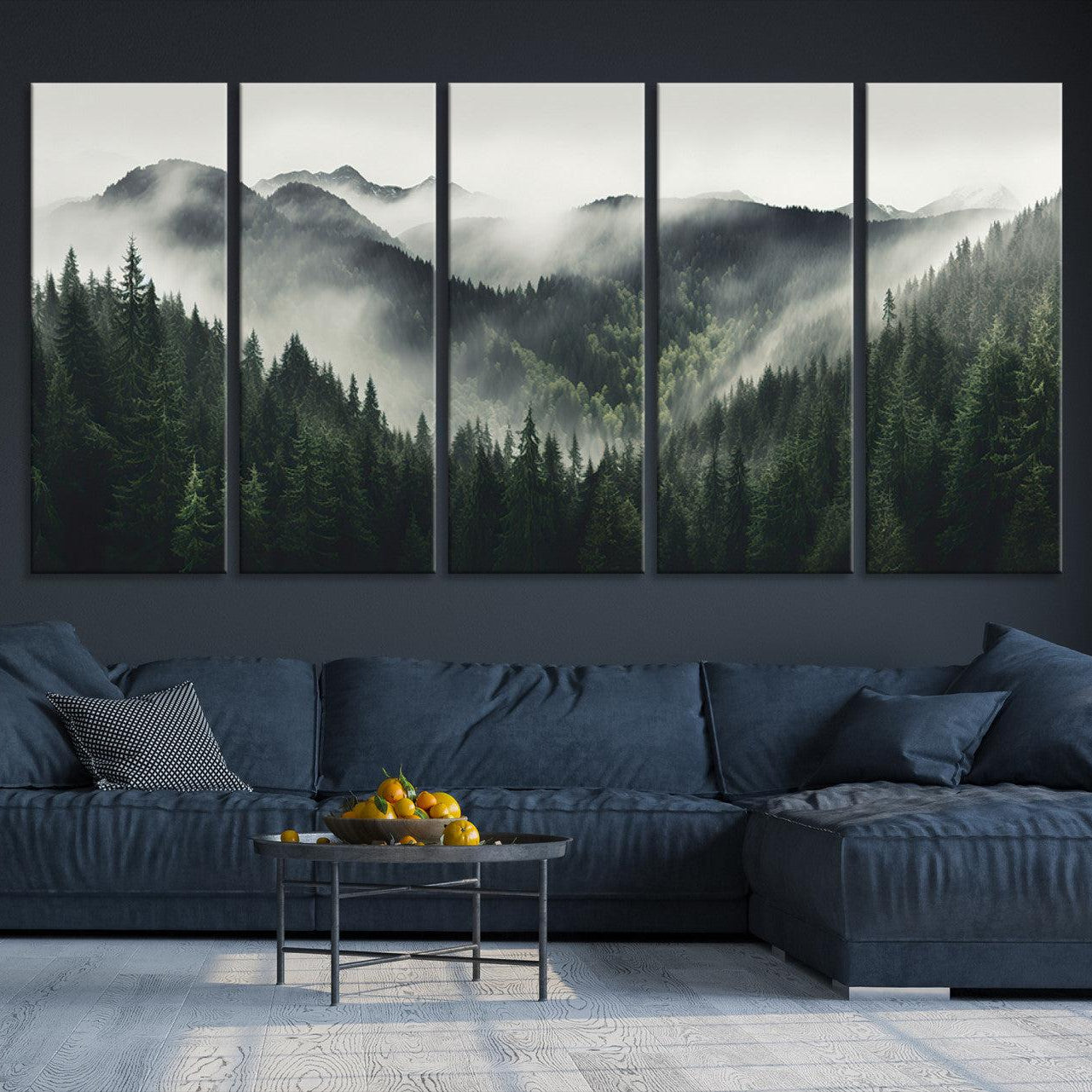 -Misty Mountain Forest Canvas Wall Art Print – Serene Evergreen Landscape Wall Decor for Home or