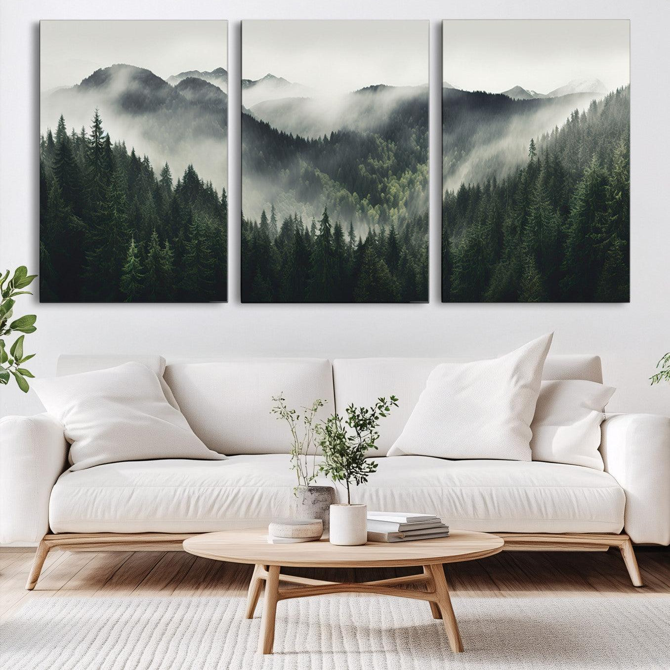 -Misty Mountain Forest Canvas Wall Art Print – Serene Evergreen Landscape Wall Decor for Home or