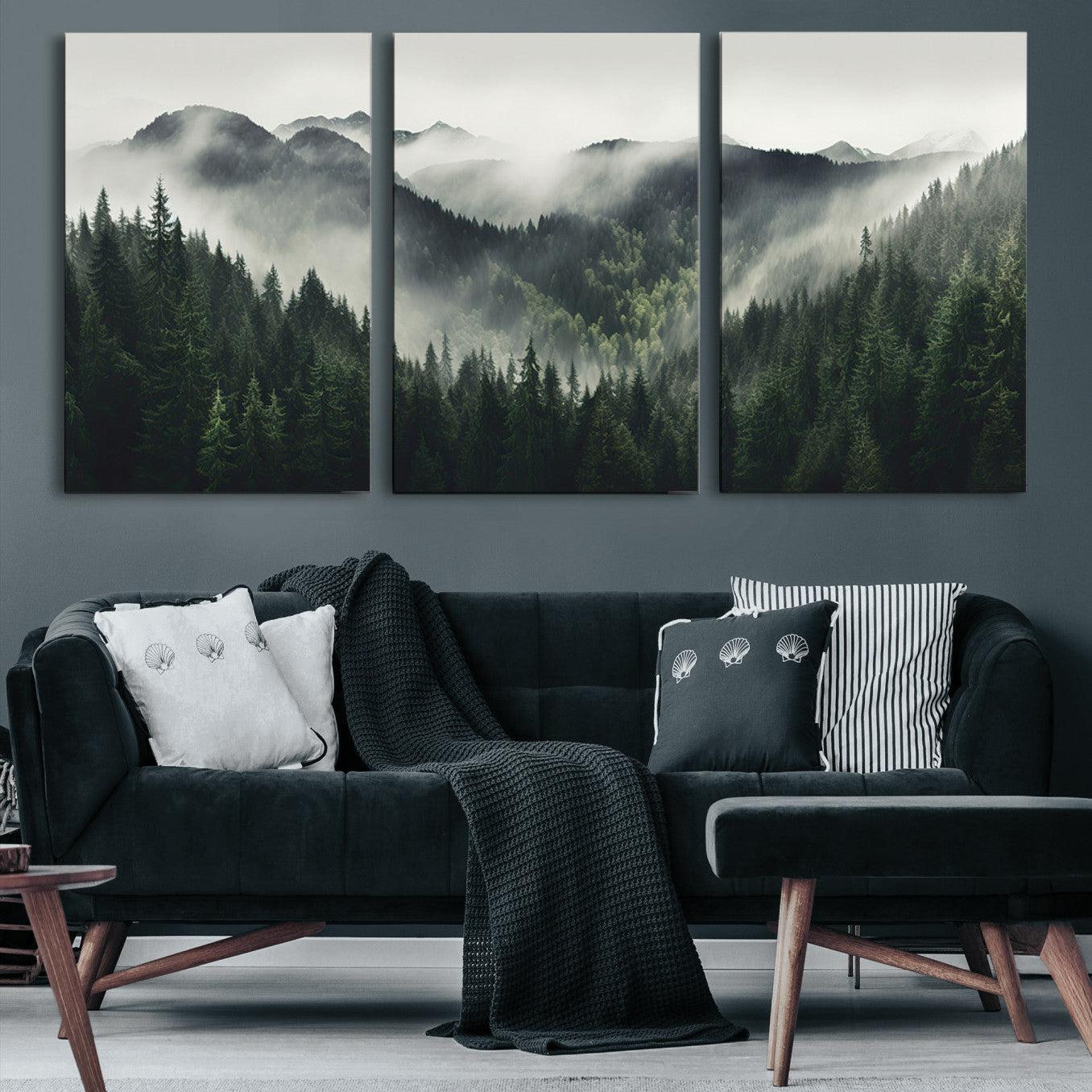 -Misty Mountain Forest Canvas Wall Art Print – Serene Evergreen Landscape Wall Decor for Home or