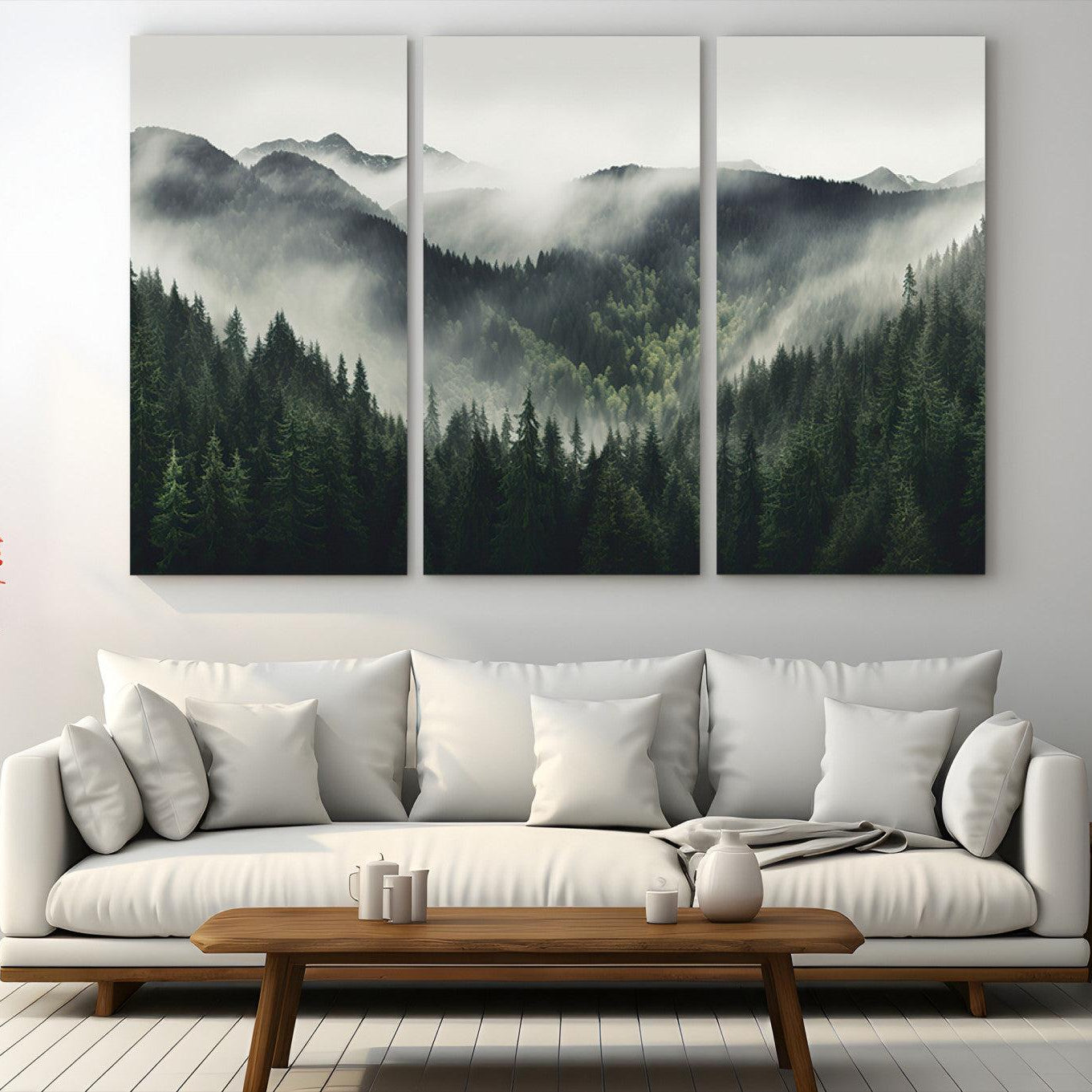 -Misty Mountain Forest Canvas Wall Art Print – Serene Evergreen Landscape Wall Decor for Home or