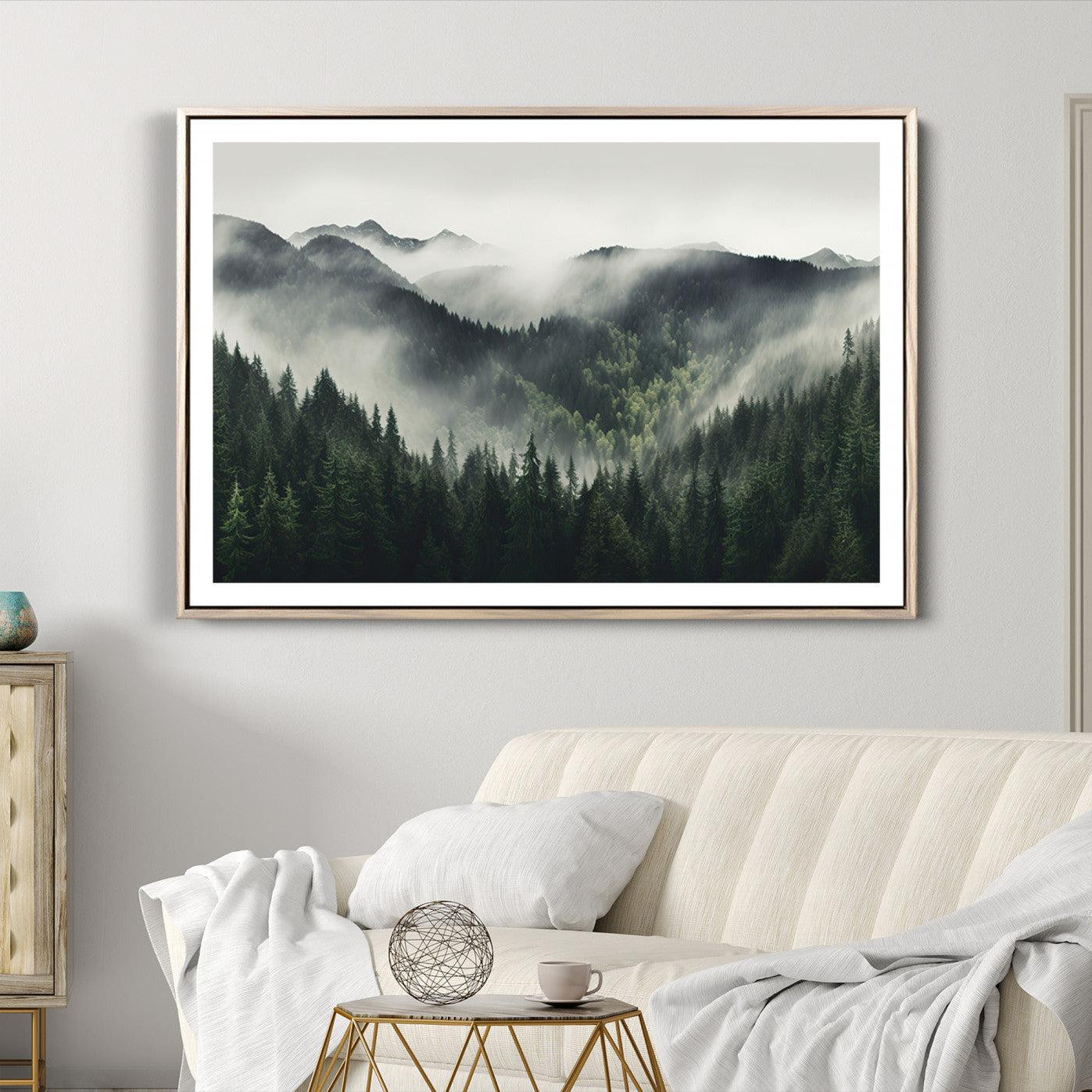 -Misty Mountain Forest Canvas Wall Art Print – Serene Evergreen Landscape Wall Decor for Home or