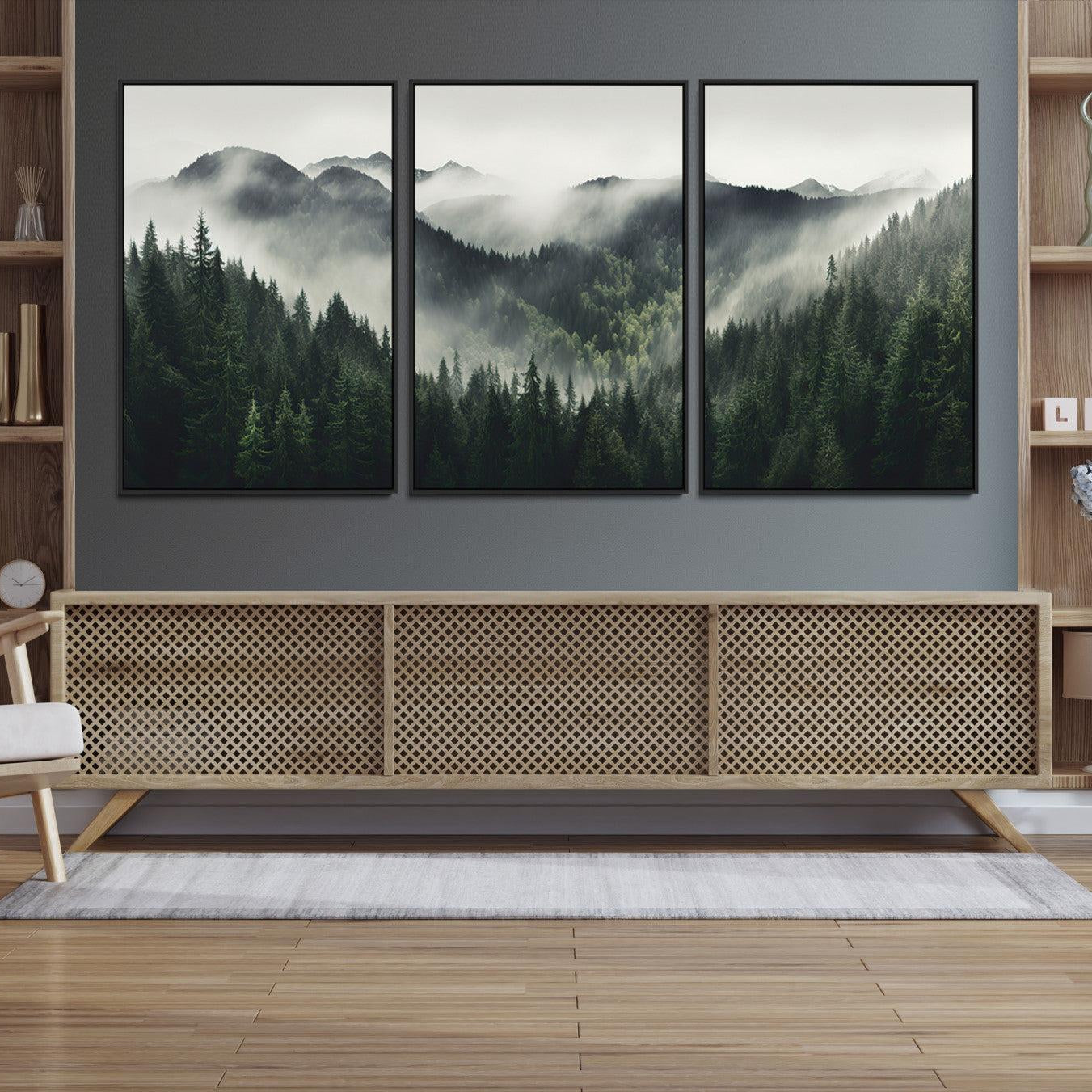 -Misty Mountain Forest Canvas Wall Art Print – Serene Evergreen Landscape Wall Decor for Home or