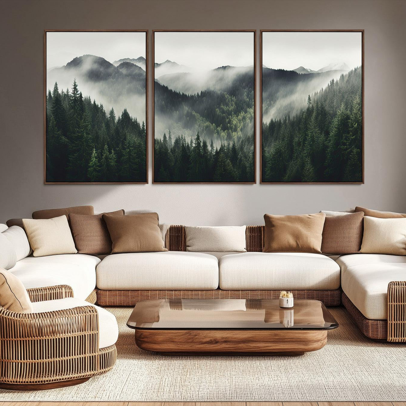 -Misty Mountain Forest Canvas Wall Art Print – Serene Evergreen Landscape Wall Decor for Home or
