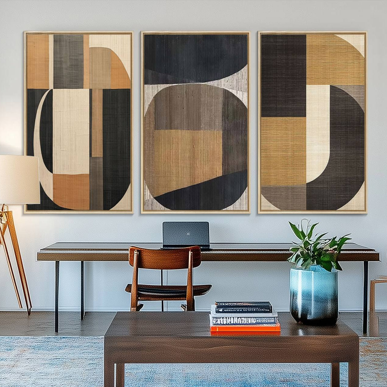 84035-MGV-CV-60X30-3P-Modern Brown Wabi Sabi Canvas Abstract Wall Art Set – Minimalist 3-Panel Contemporary Nature Artwork for Home, Office