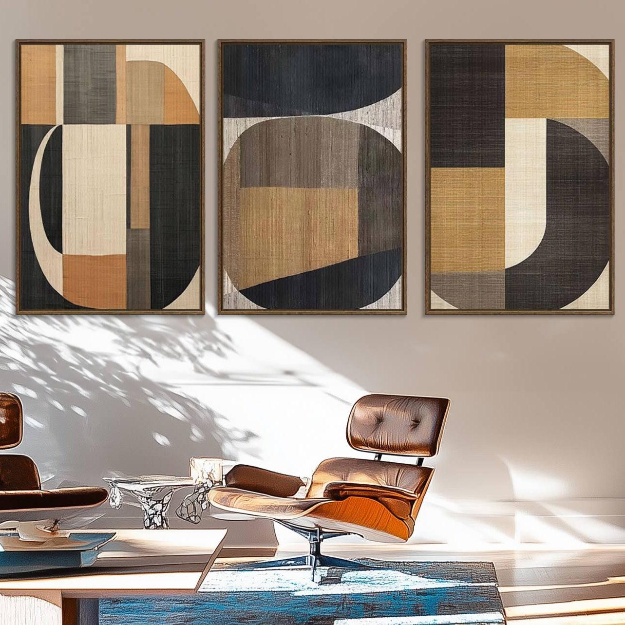 84035-MGV-CV-60X30-3P-Modern Brown Wabi Sabi Canvas Abstract Wall Art Set – Minimalist 3-Panel Contemporary Nature Artwork for Home, Office