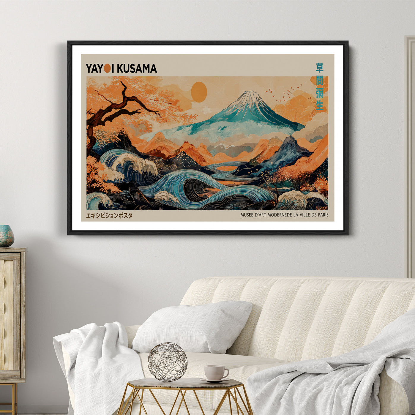 22373530-MGC-FP-36x24_Black-Modern Japanese Wall Art Print Yayoi Kusama Canvas Wall Art Abstract Mount Fuji Canvas Print