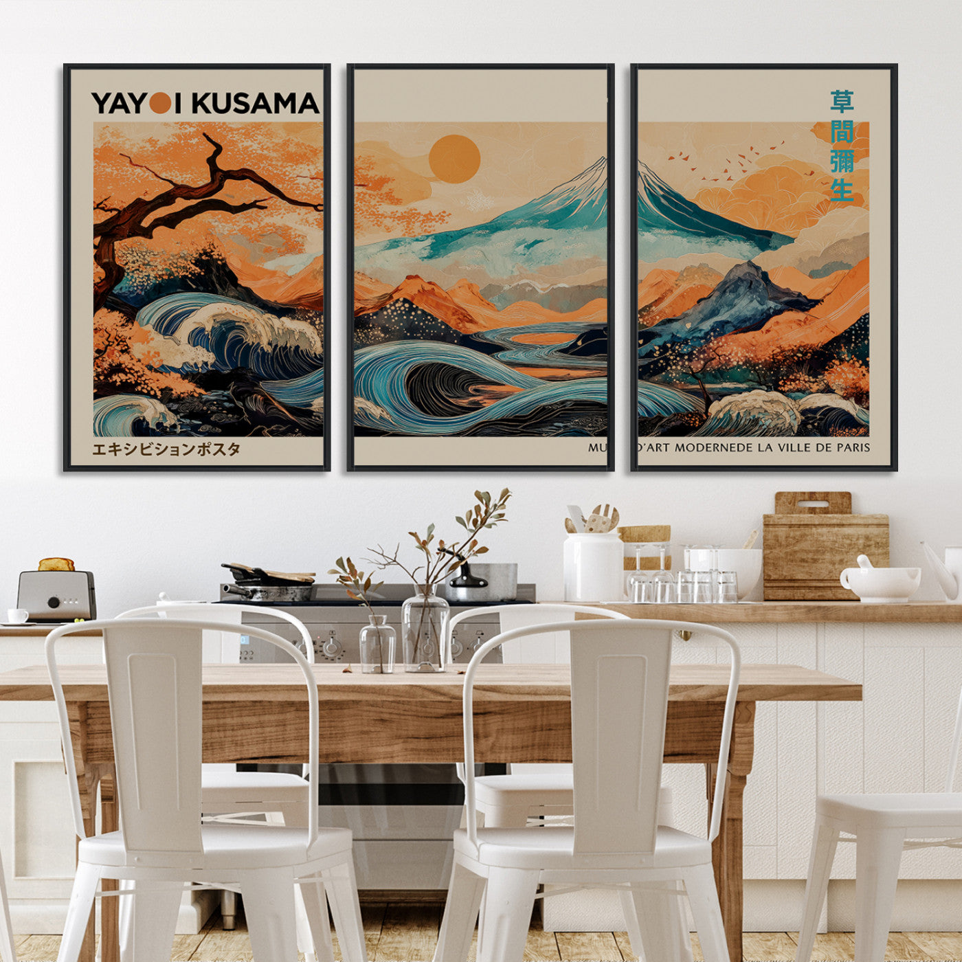 22373530-MGV-FC-60X30-3P_Black-Modern Japanese Wall Art Print Yayoi Kusama Canvas Wall Art Abstract Mount Fuji Canvas Print